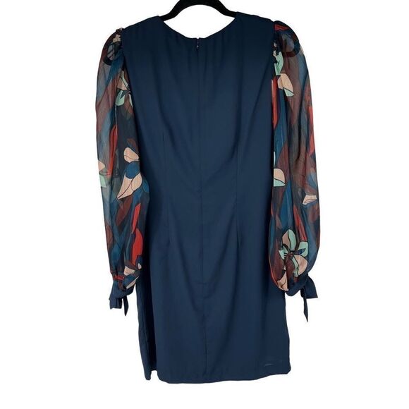Forest Lily Navy Blue Floral Chiffon Long Sleeves Dress